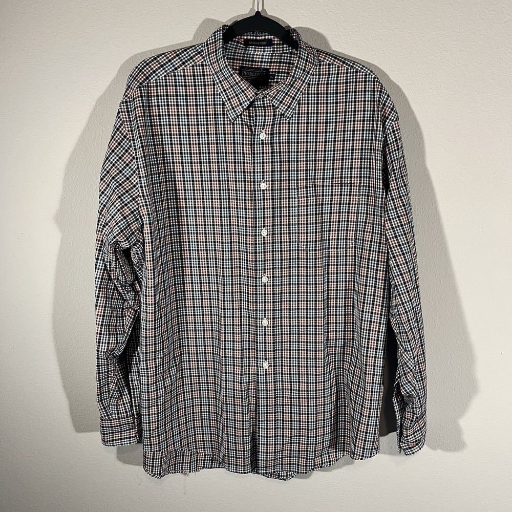 Pendleton Bridgeport Button Up Shirt Men's XL Long Sleeve Plaid Blue Orange
